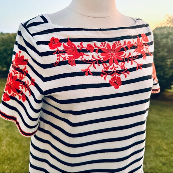 Kate Spade Broome Street Black/White Striped & Embroidered Top - Picture 7 of 16